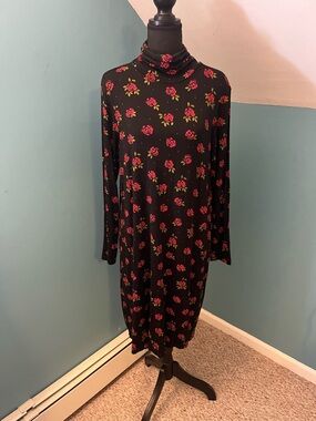 Gudrun Sjoden Roses Long Sleeves Turtleneck Dress Size Medium
